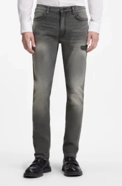 Extra-slim-fit jeans in distressed grey stretch denim