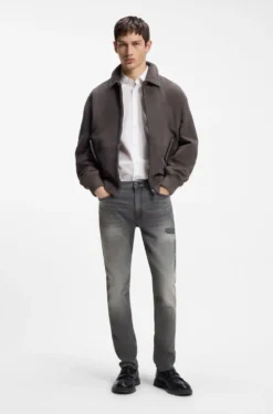 Extra-slim-fit jeans in distressed grey stretch denim