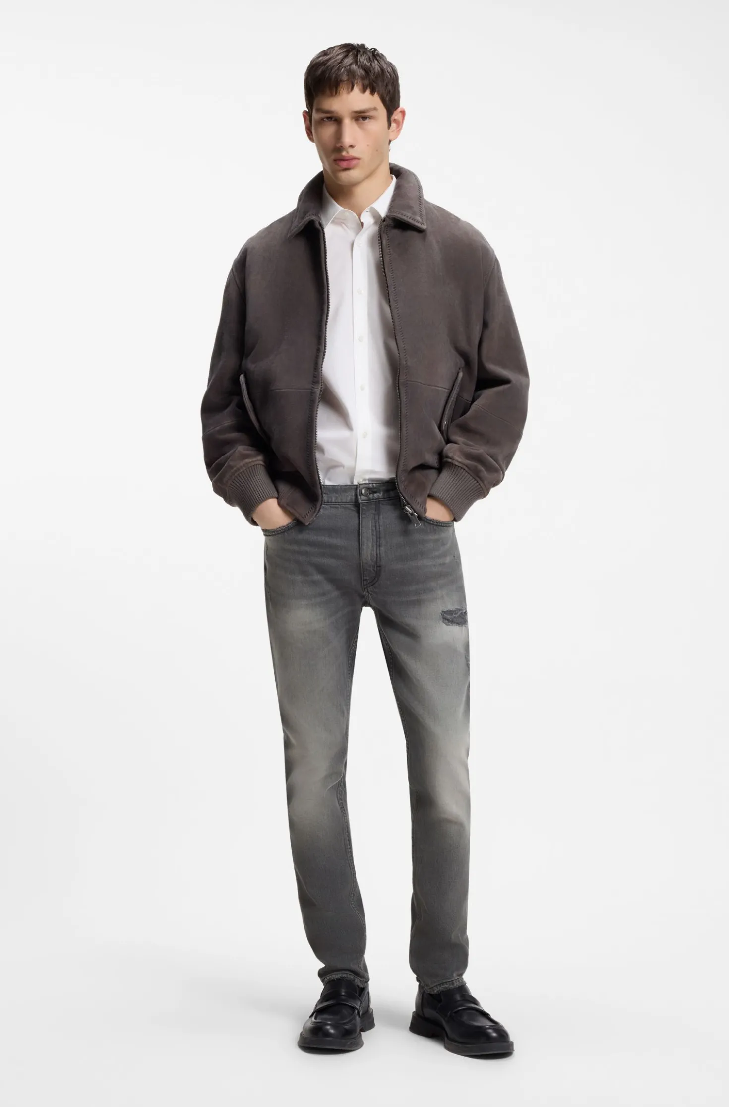 Extra-slim-fit jeans in distressed grey stretch denim