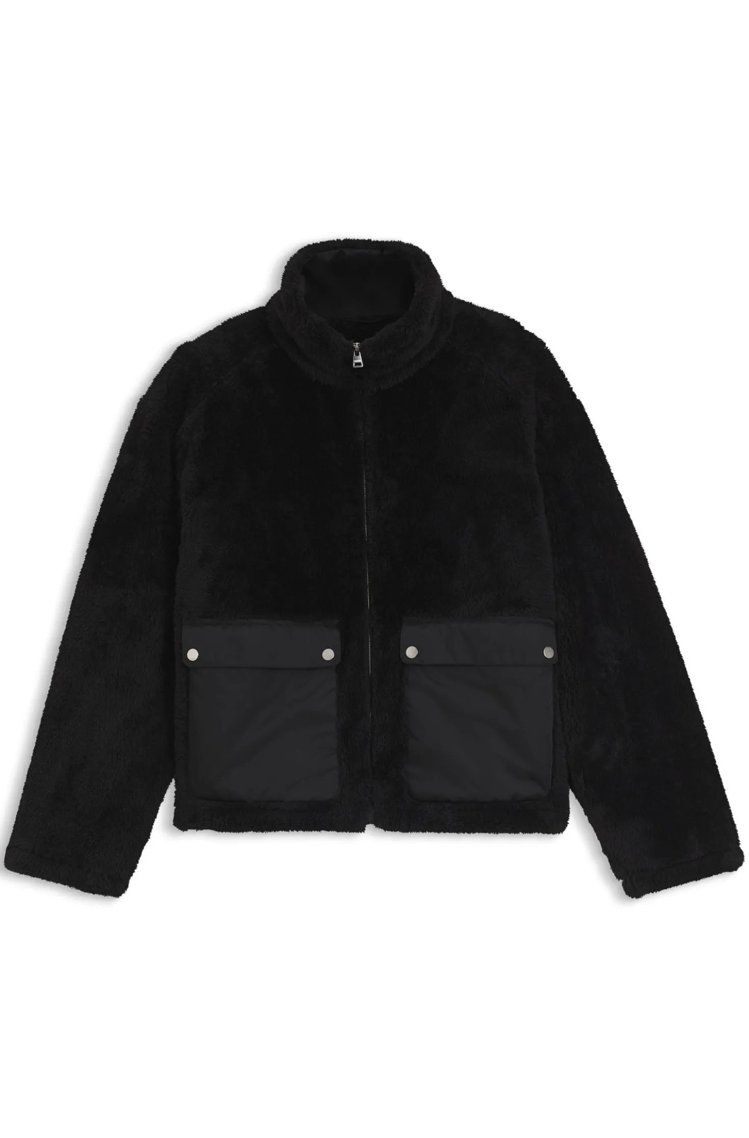 Faux-fur jacket with contrasting patch pockets