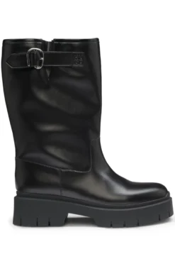Faux-leather biker boots with buckle detail