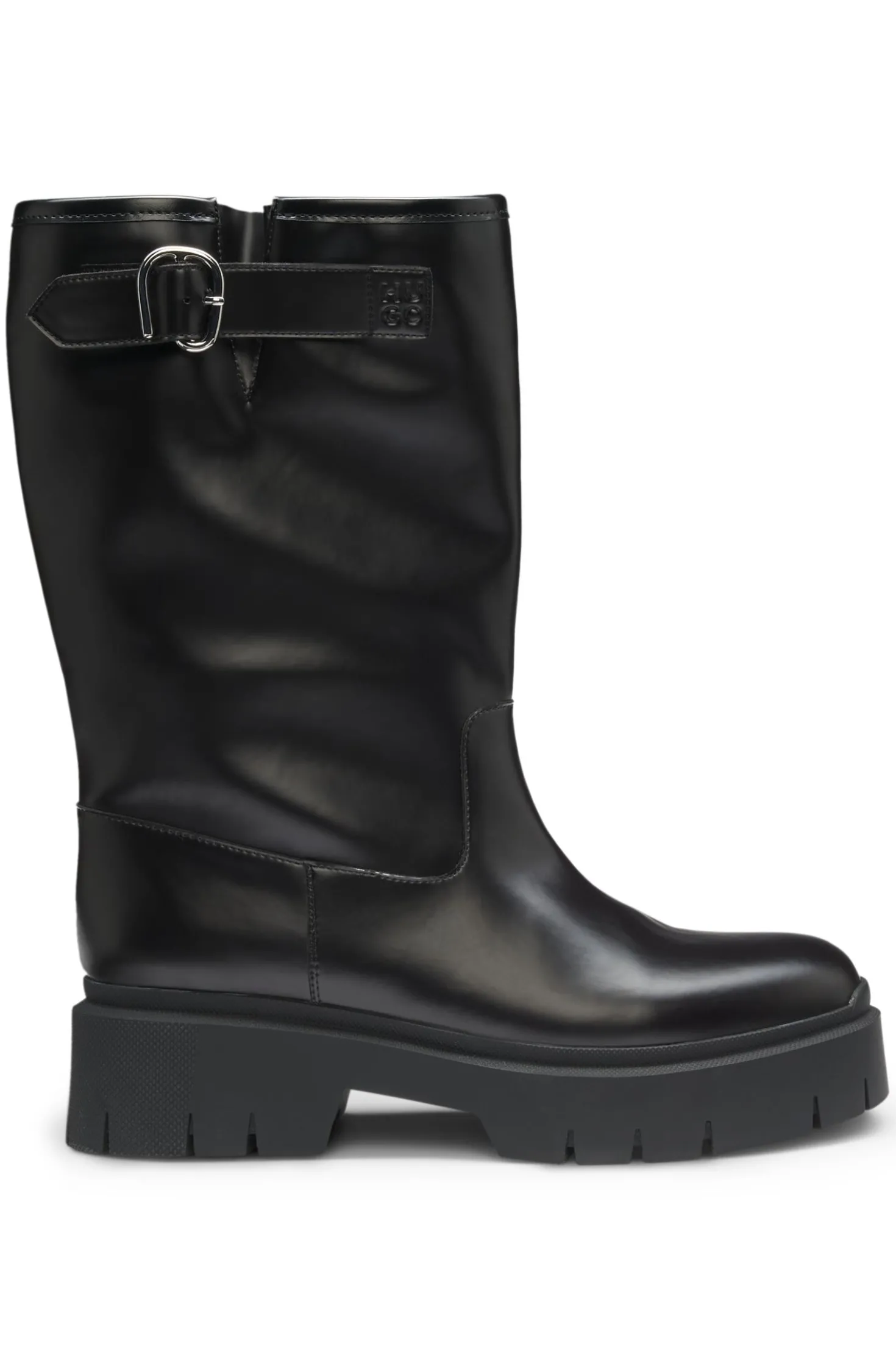 Faux-leather biker boots with buckle detail
