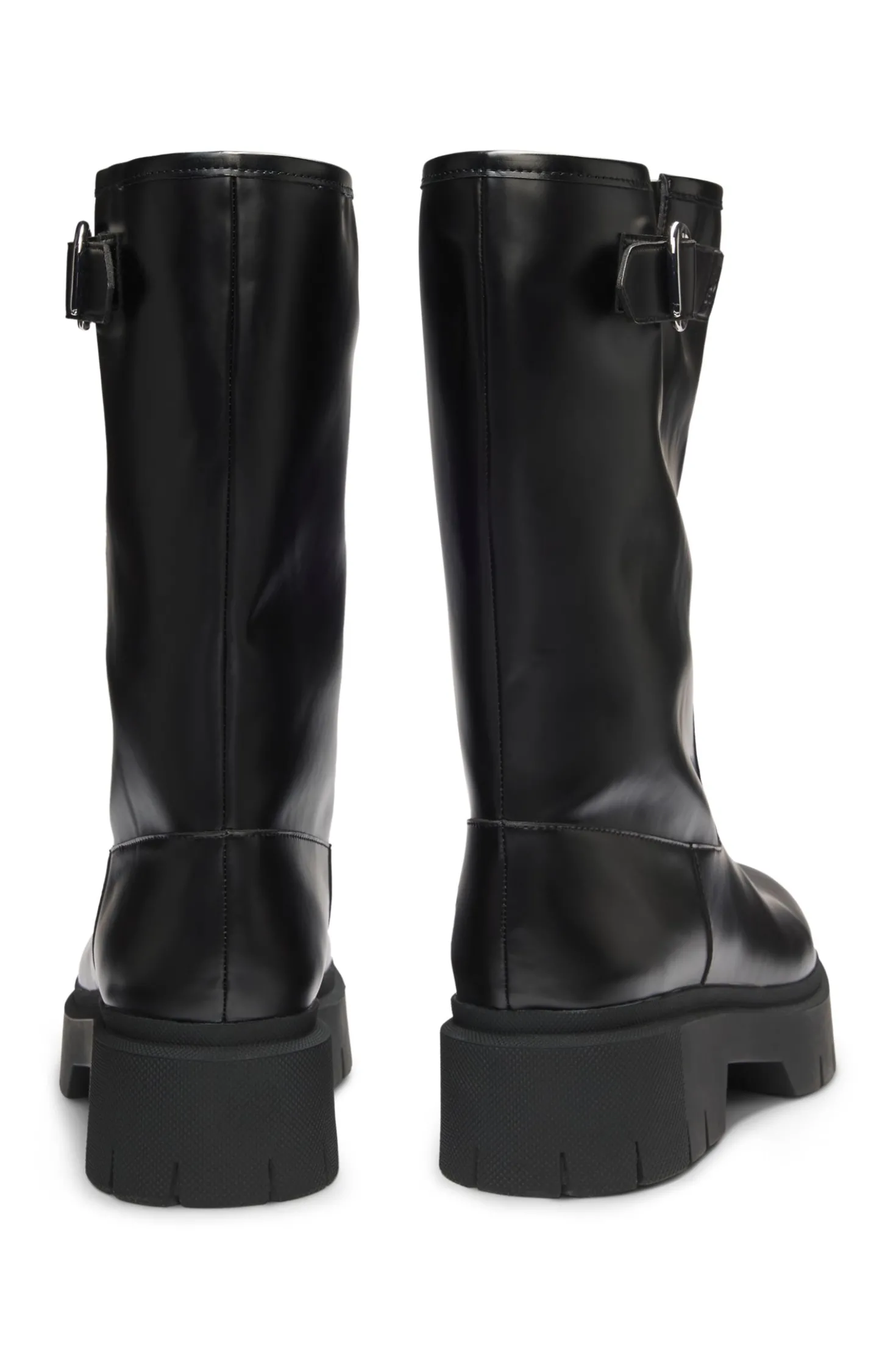 Faux-leather biker boots with buckle detail