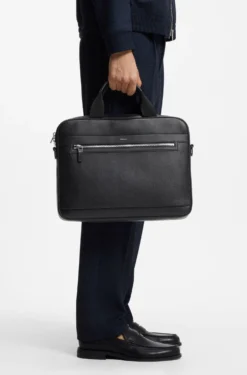 Faux-leather briefcase with logo lettering and detachable strap