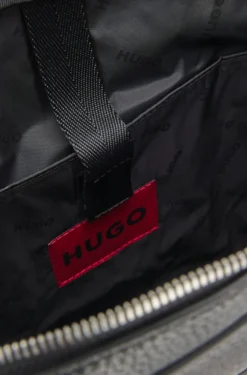 Faux-leather briefcase with logo lettering and detachable strap
