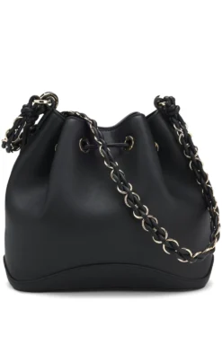 Faux-leather bucket bag with two straps