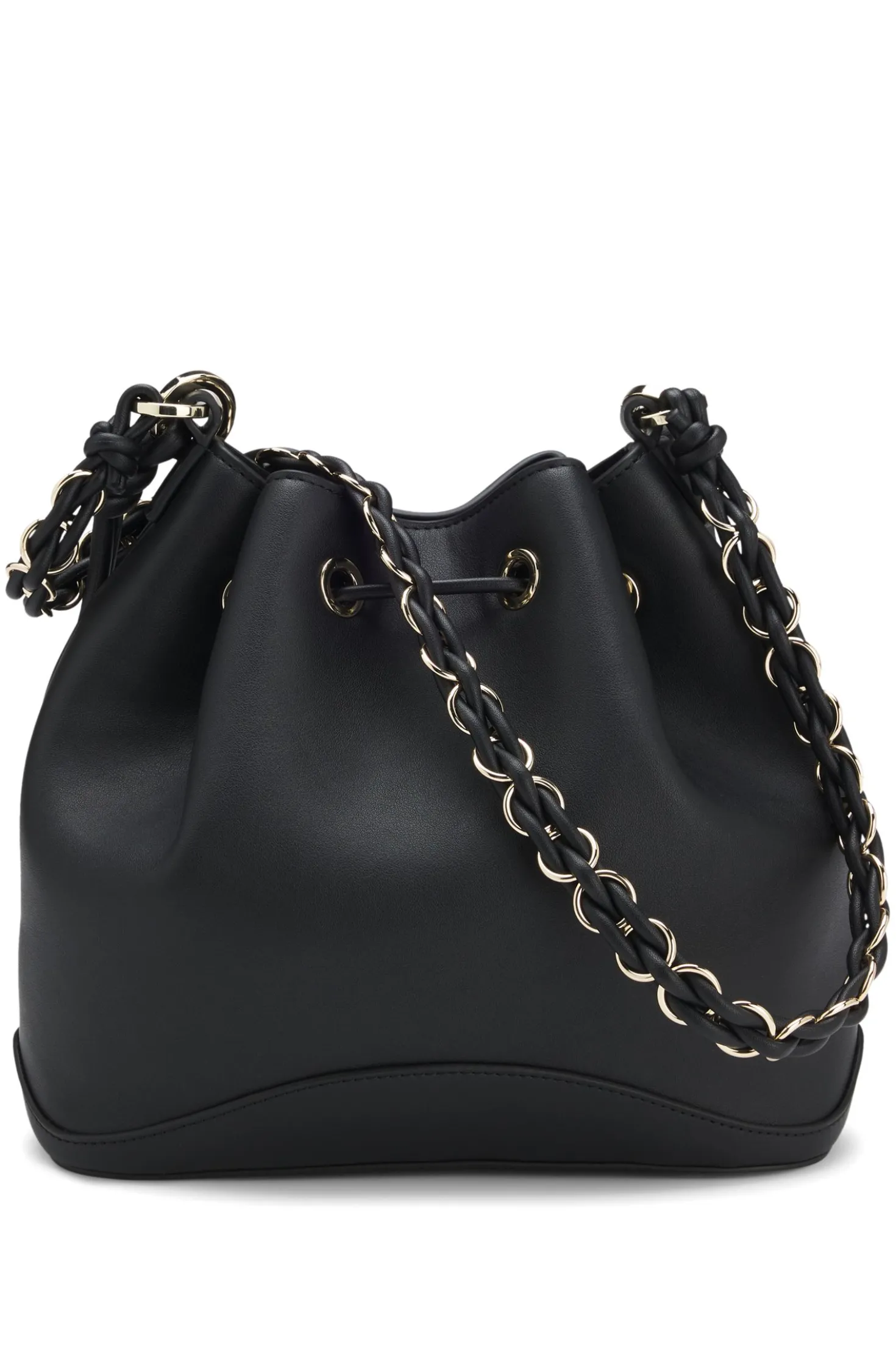 Faux-leather bucket bag with two straps