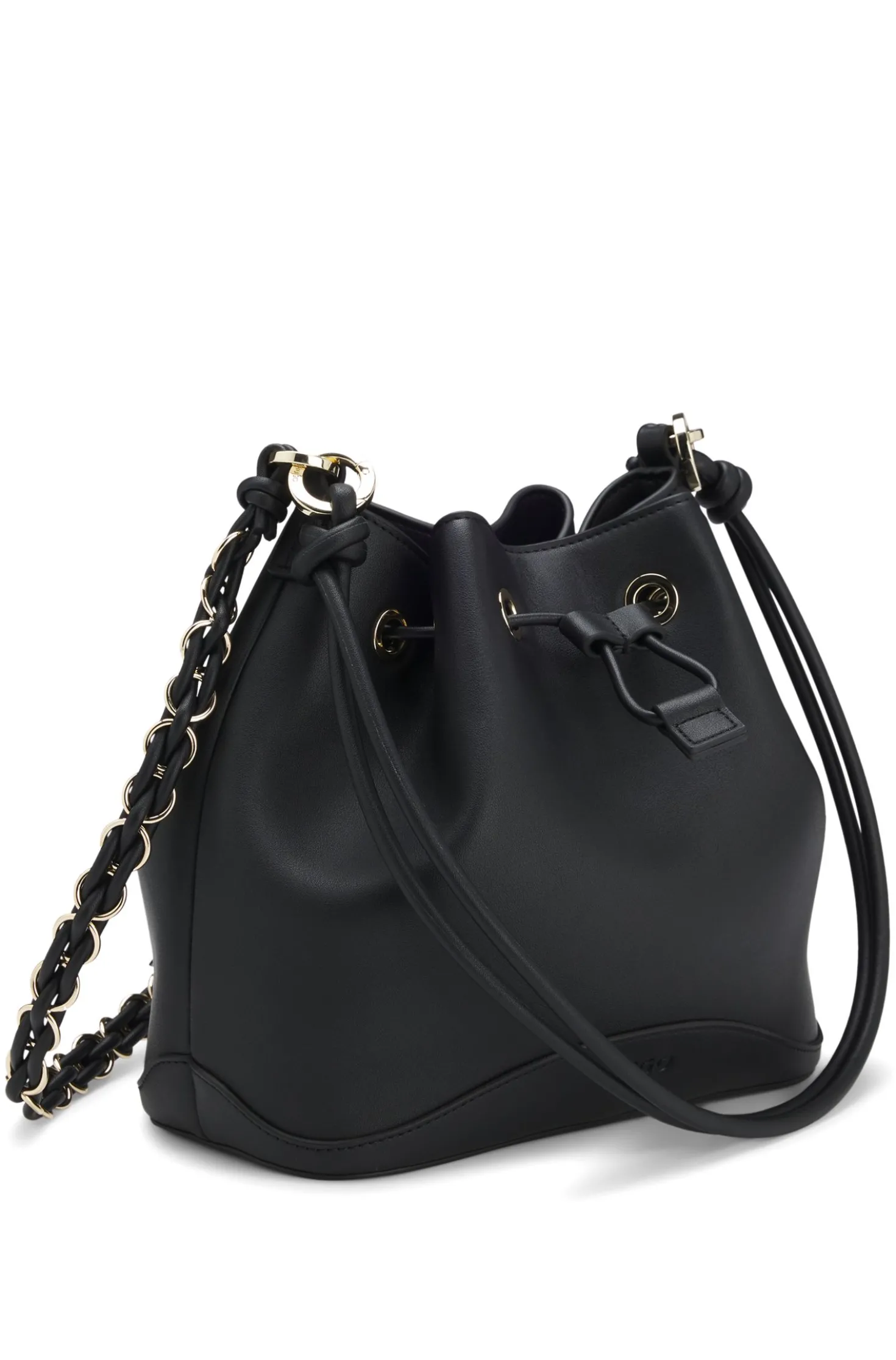 Faux-leather bucket bag with two straps