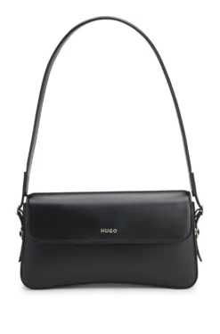 Faux-leather shoulder bag with logo lettering