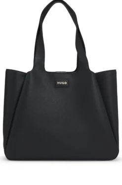 Faux-leather tote bag with logo patch