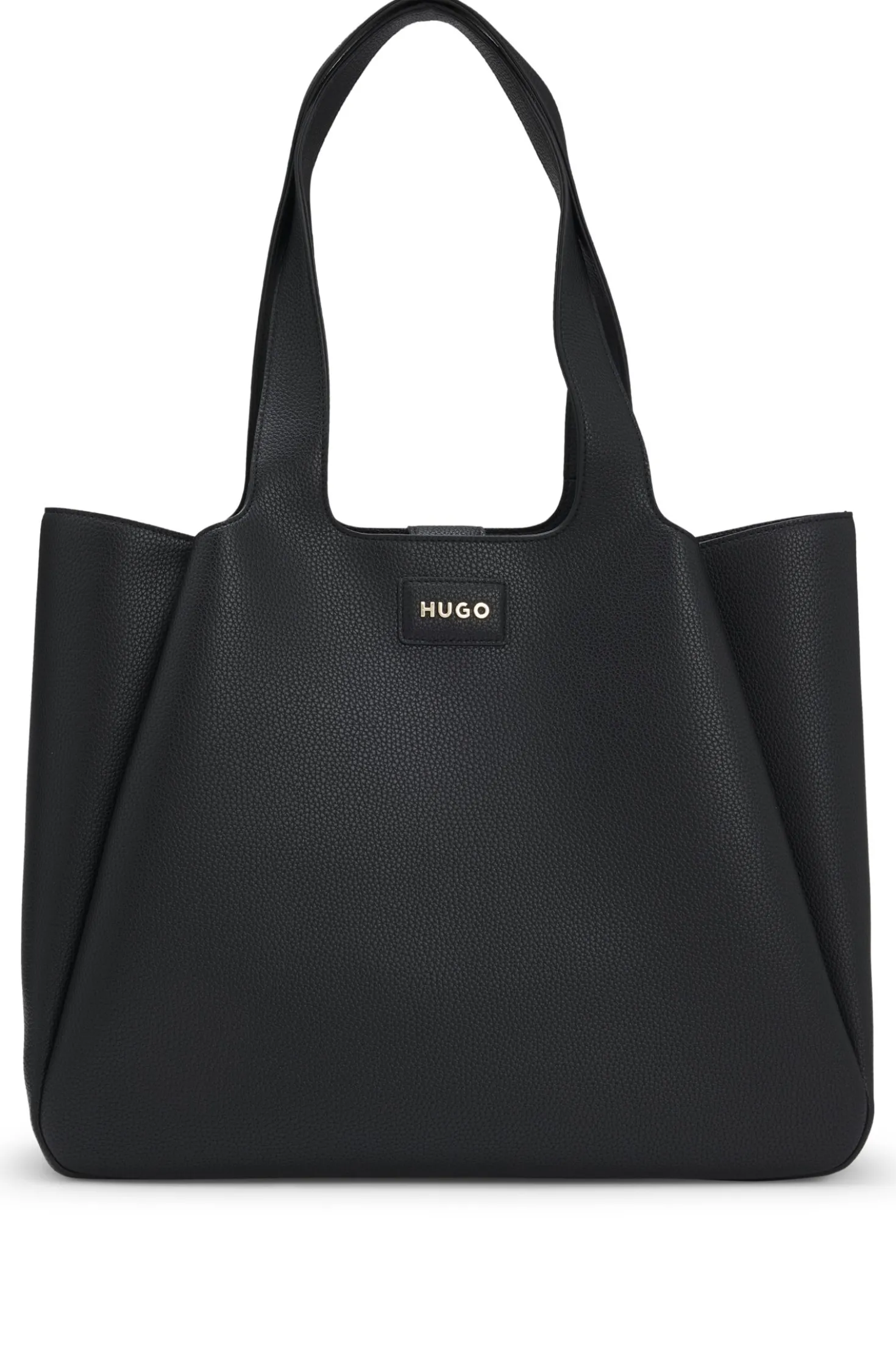 Faux-leather tote bag with logo patch