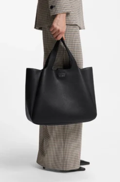 Faux-leather tote bag with logo patch