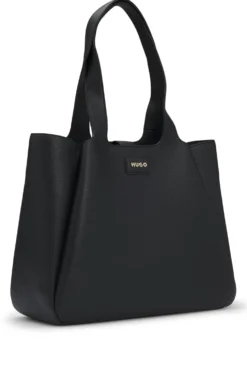 Faux-leather tote bag with logo patch