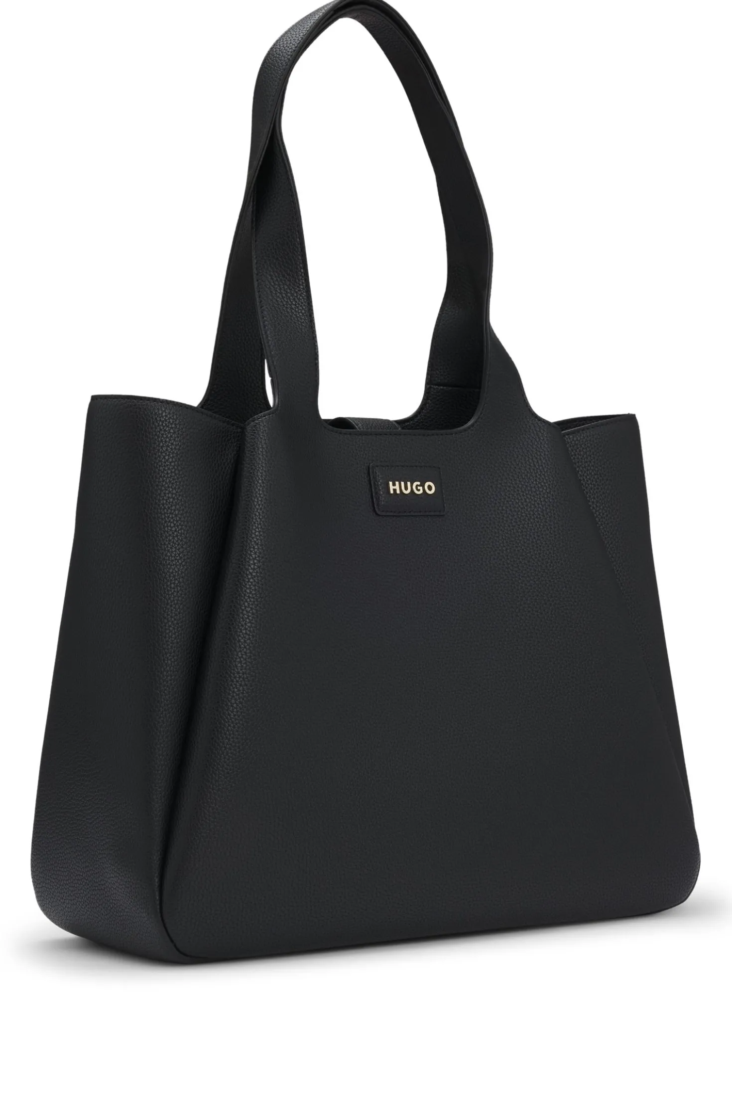 Faux-leather tote bag with logo patch