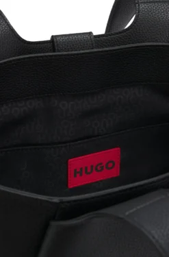 Faux-leather tote bag with logo patch
