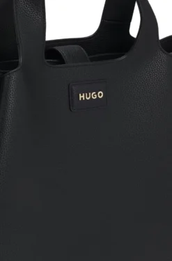 Faux-leather tote bag with logo patch