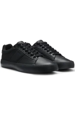 Faux-leather trainers with plain and grained textures