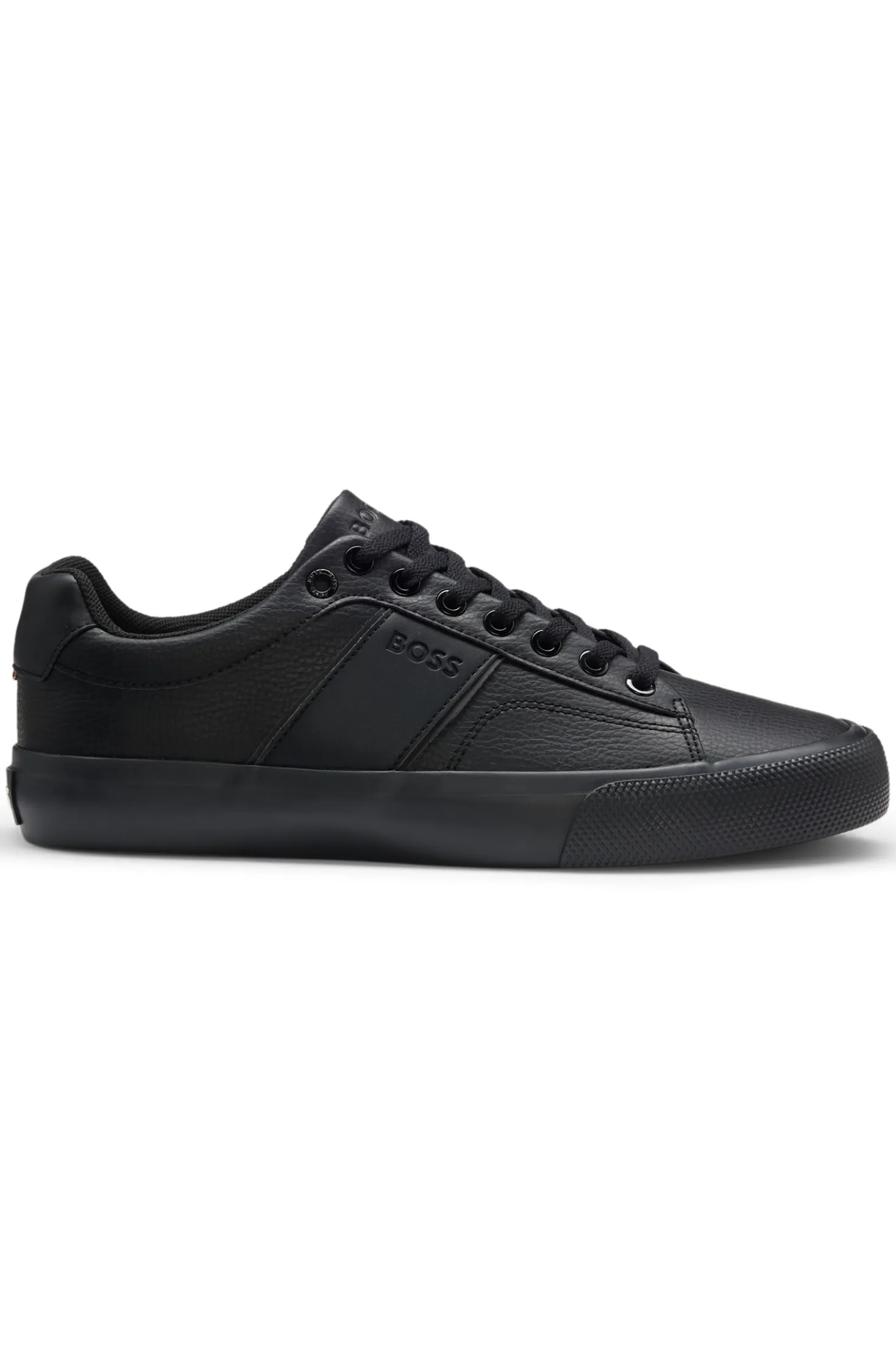 Faux-leather trainers with plain and grained textures