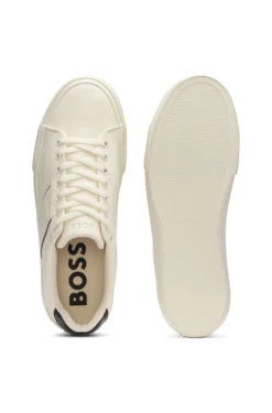 Faux-leather trainers with plain and grained textures