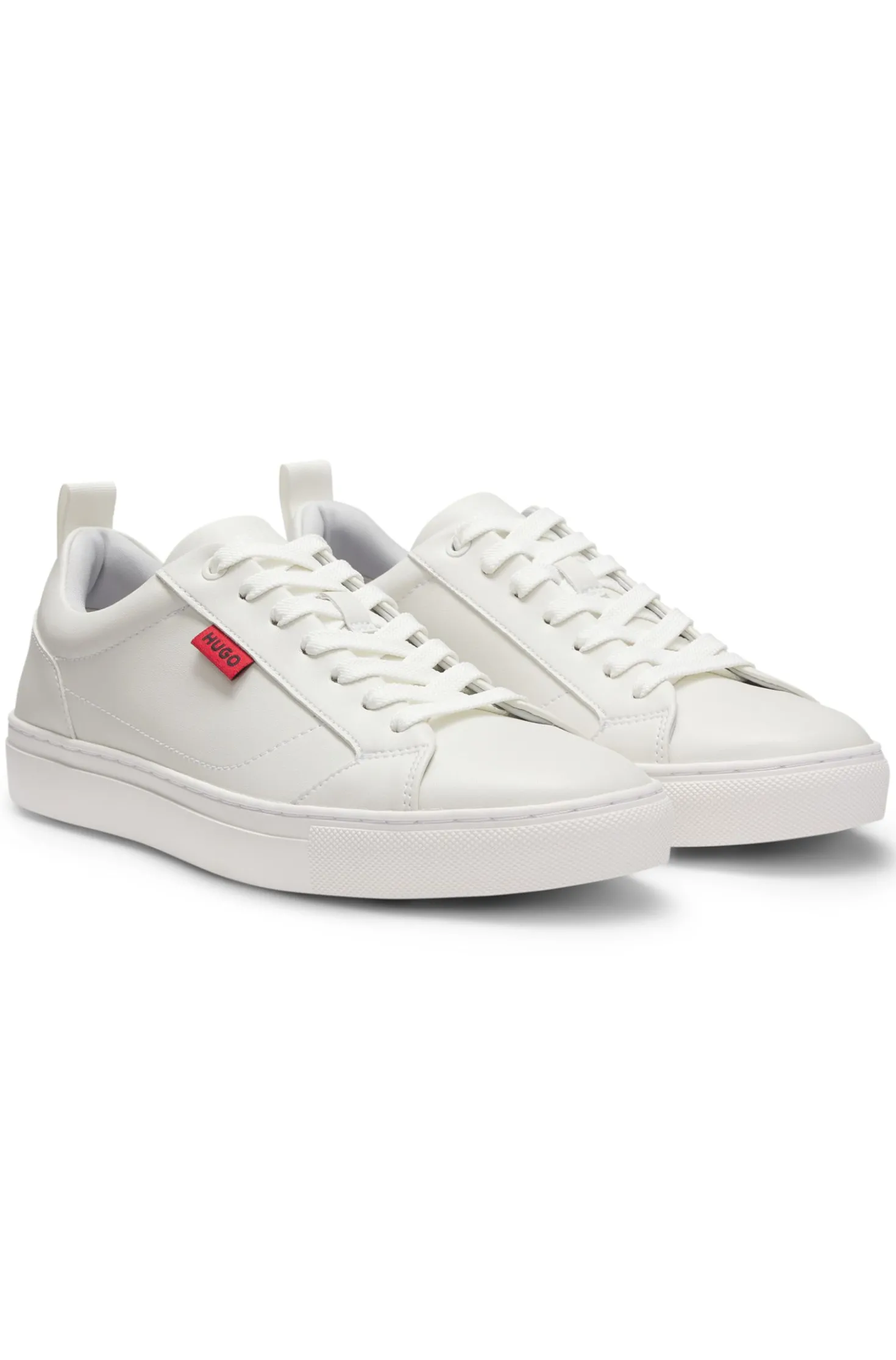 Faux-leather trainers with red logo flag
