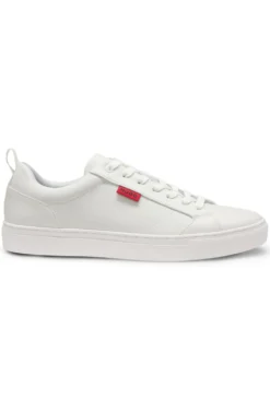 Faux-leather trainers with red logo flag