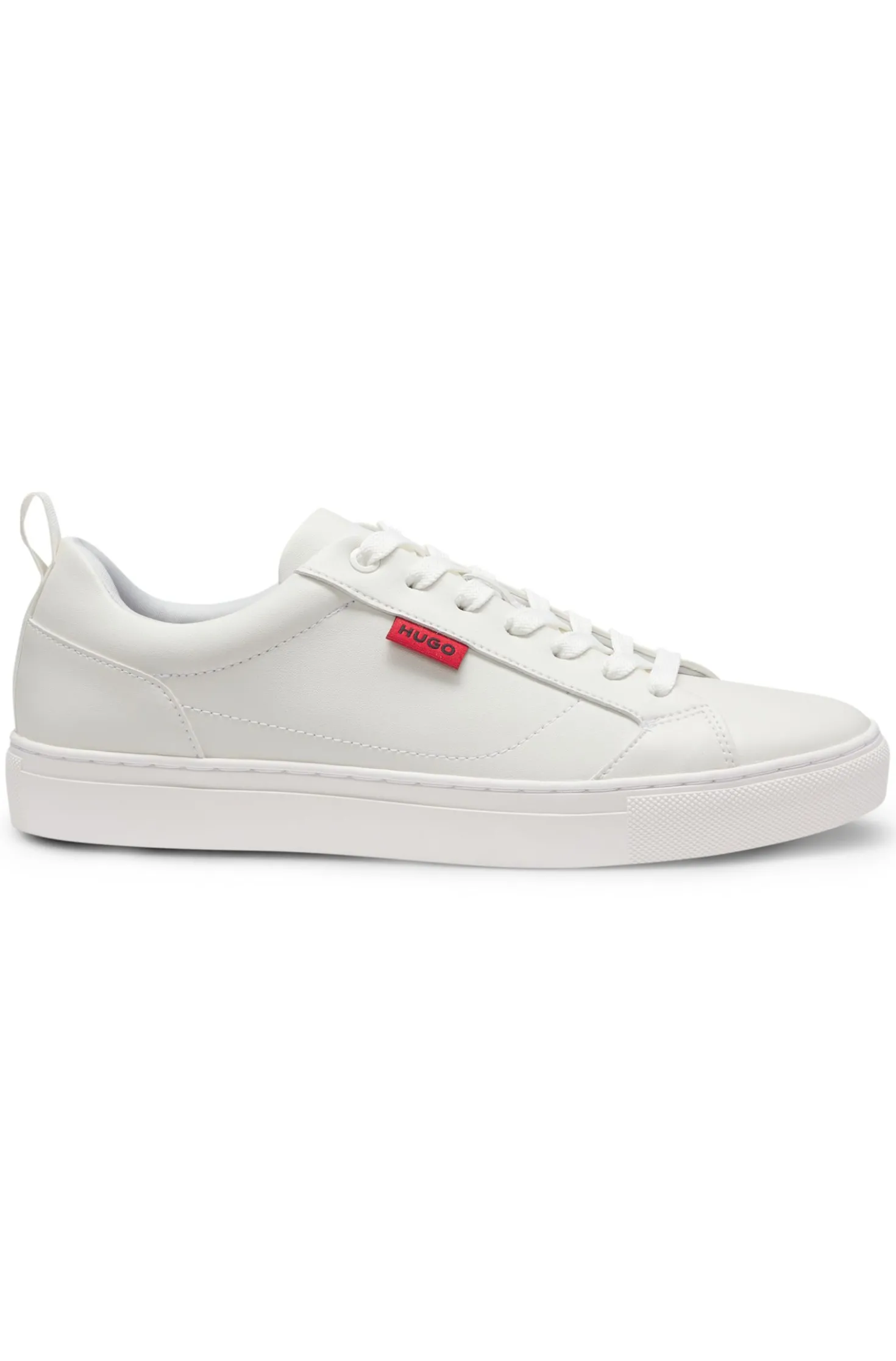 Faux-leather trainers with red logo flag
