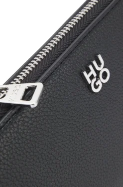 Faux-leather ziparound wallet with stacked logo
