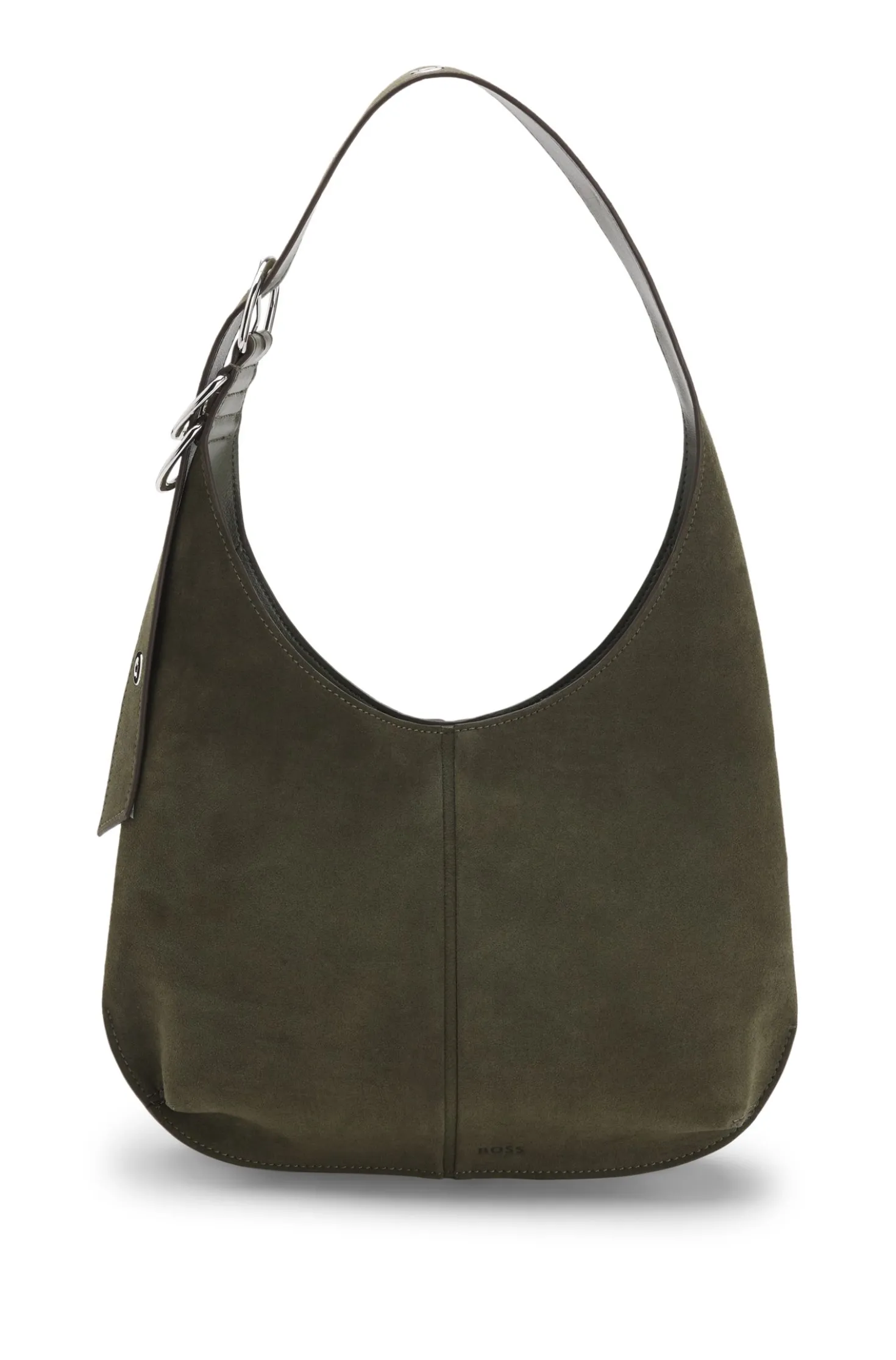 Faux-suede hobo bag with hardware trims