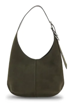 Faux-suede hobo bag with hardware trims