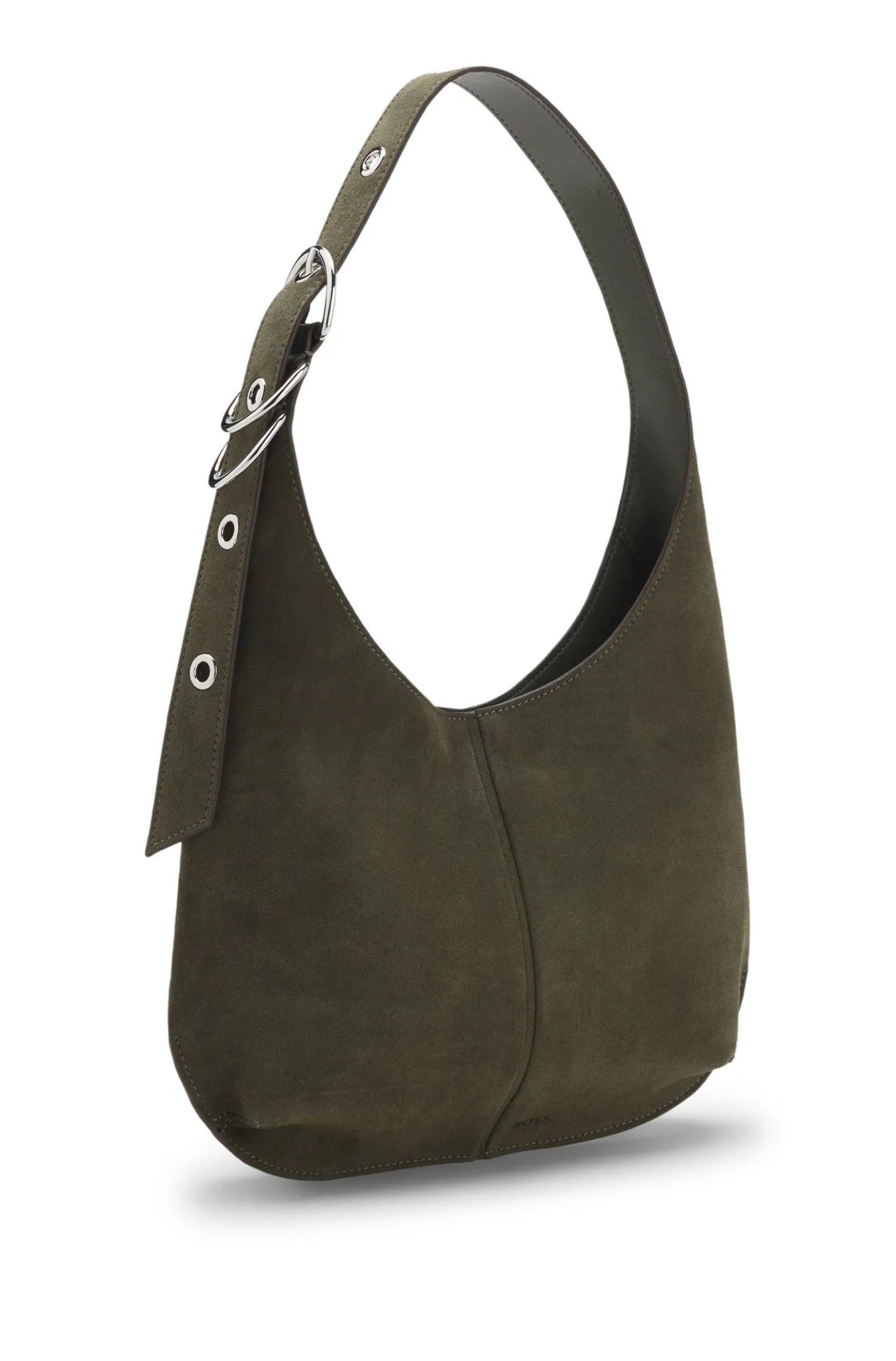 Faux-suede hobo bag with hardware trims