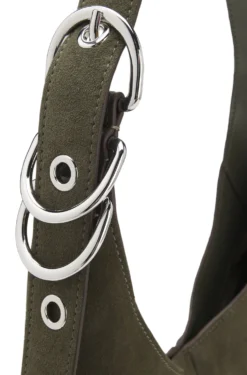 Faux-suede hobo bag with hardware trims
