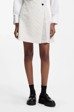 Faux-wrap mini skirt with pinstripe
