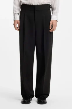 Formal trousers with adjustable waistband and virgin wool blend