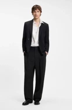 Formal trousers with adjustable waistband and virgin wool blend