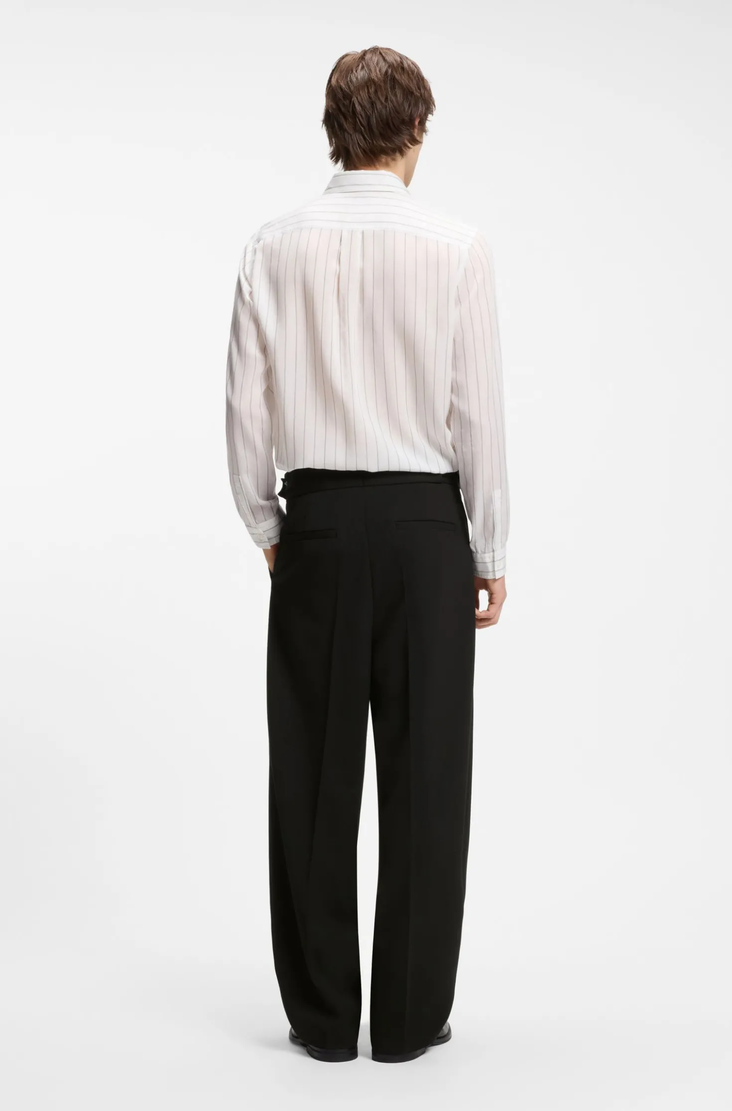 Formal trousers with adjustable waistband and virgin wool blend