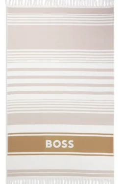 Fringed logo beach towel in cotton jacquard