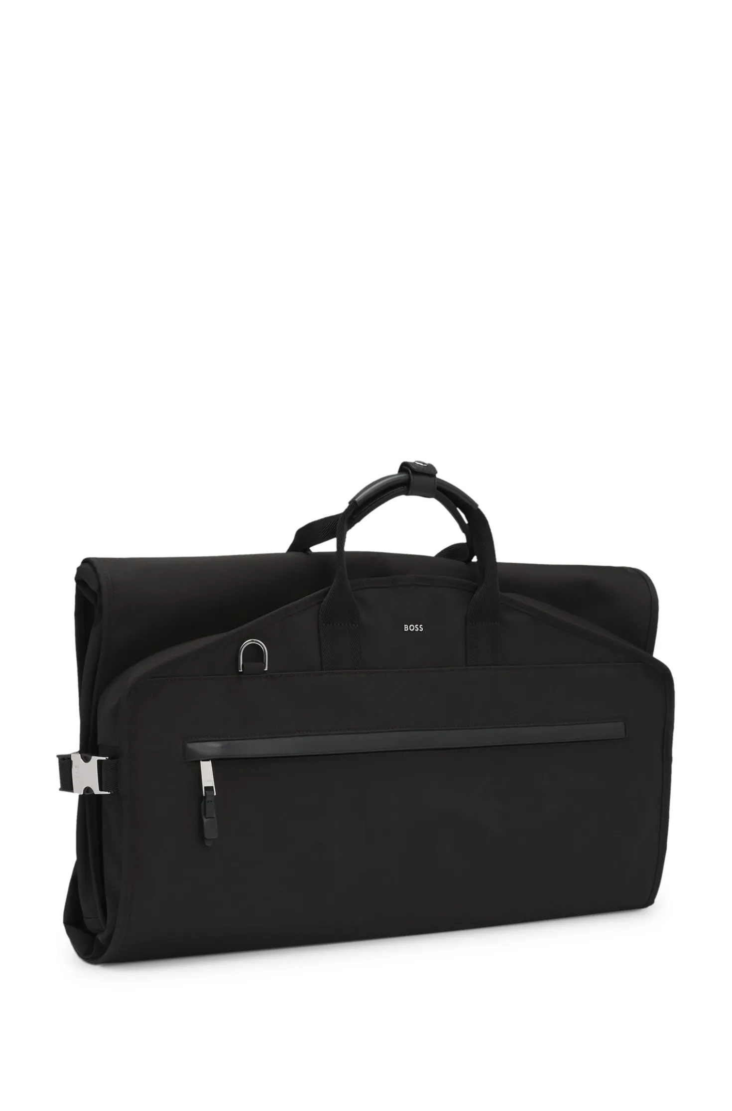 Garment bag with leather trims
