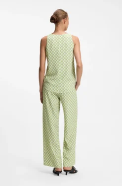Geometric-print sleeveless top with sequins