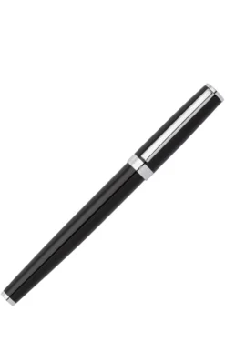 Glossy-black lacquer fountain pen with logo ring