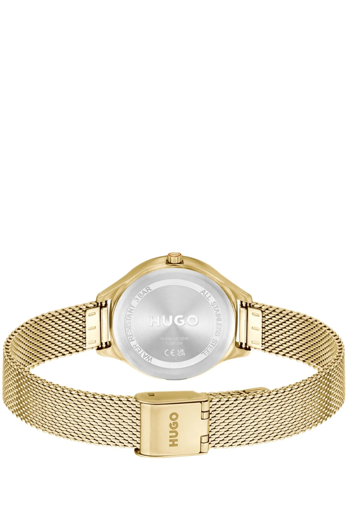 #Glossy light-gold-tone steel watch with crystal markers