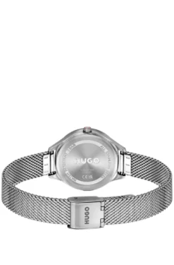 #Glossy stainless-steel watch with crystal markers