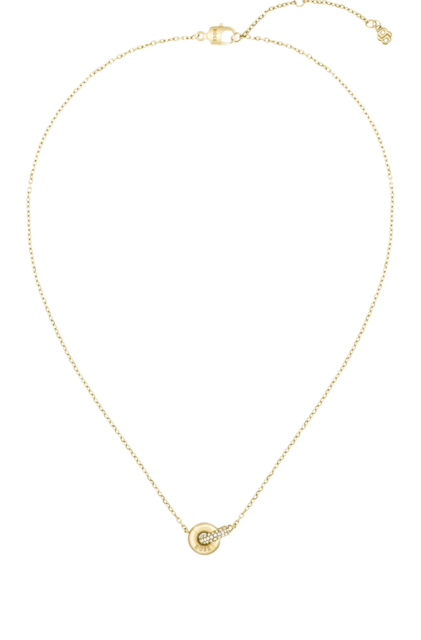 Golden interlocking-hoop necklace with pavé crystals