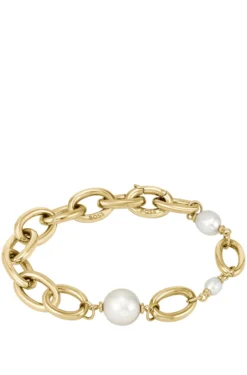 Gold-tone chain bracelet with freshwater pearls
