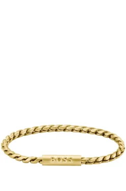 Gold-tone cuff with braided chain