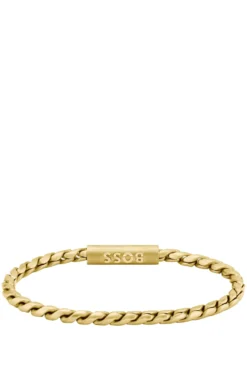 Gold-tone cuff with braided chain