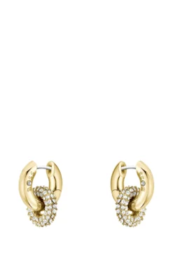 Gold-tone earrings with intertwining hoops and pavé crystals