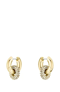 Gold-tone earrings with intertwining hoops and pavé crystals