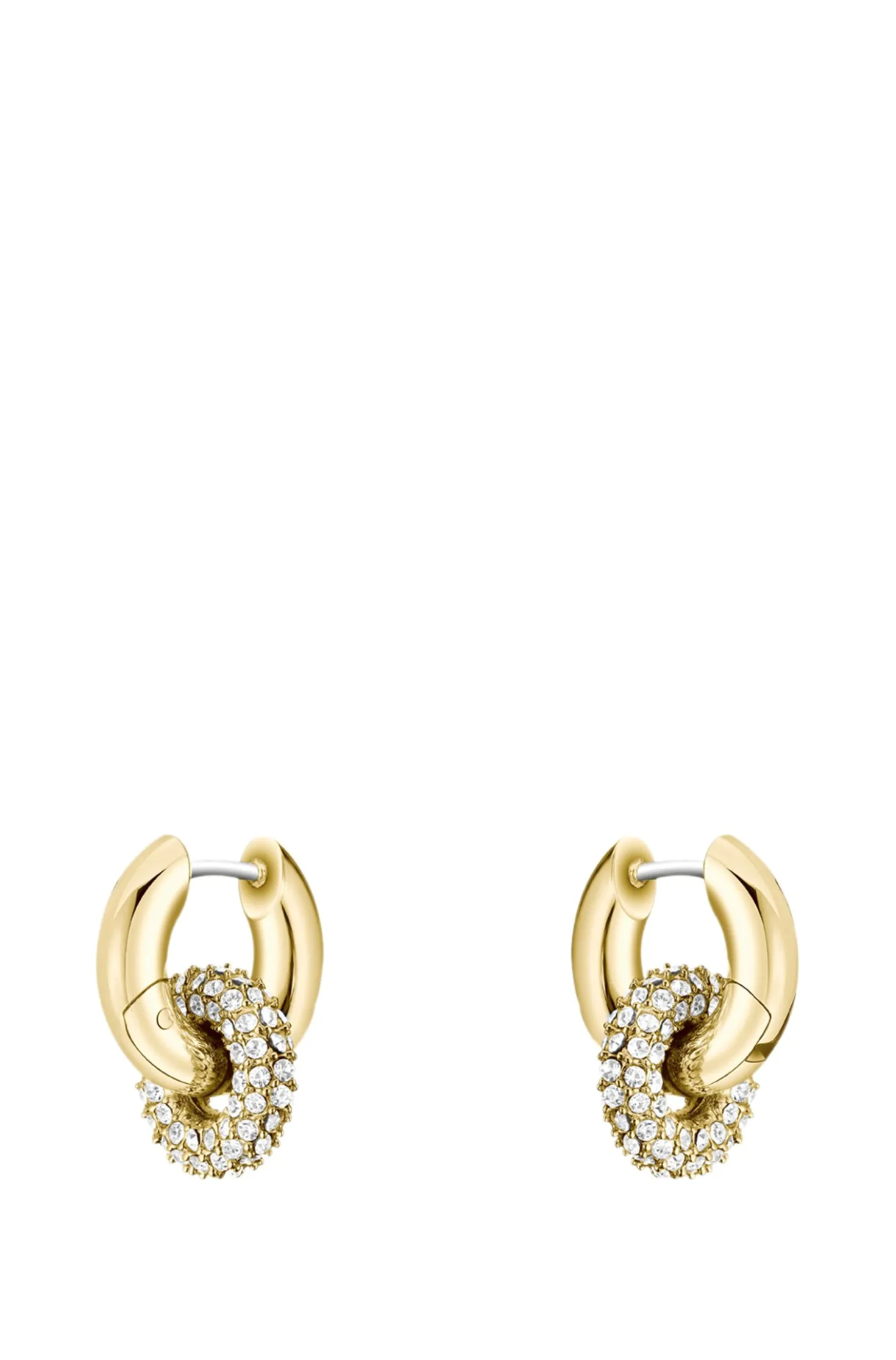 Gold-tone earrings with intertwining hoops and pavé crystals