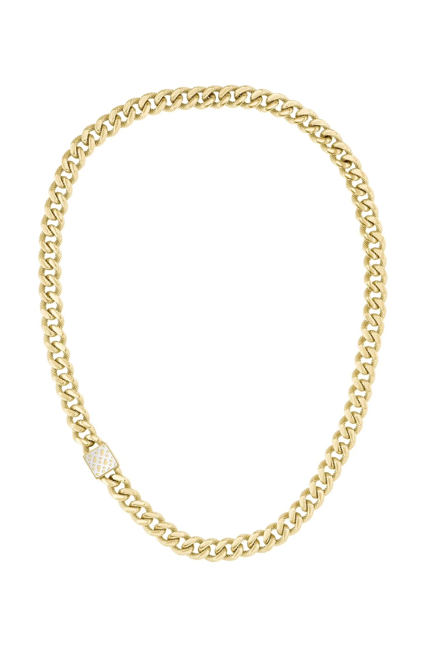 Gold-tone textured-chain necklace with monogram closure