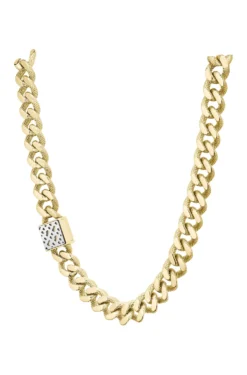Gold-tone textured-chain necklace with monogram closure